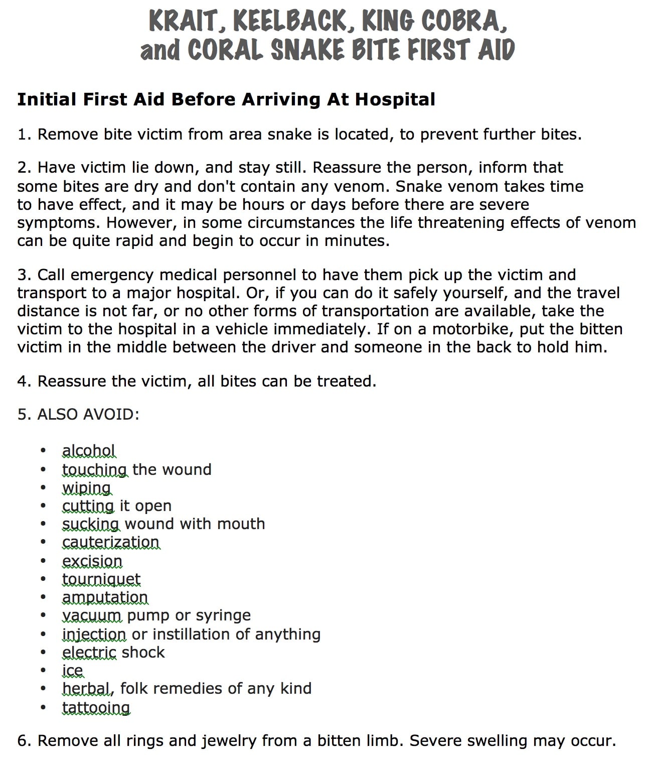 Snakebite First Aid - Cobra, Krait, Coral Snakes, Keelbacks Part 1